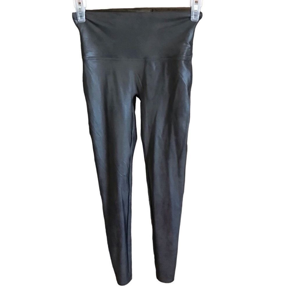Spanx SZ Large shiny gray leggings pants tights figure shaping